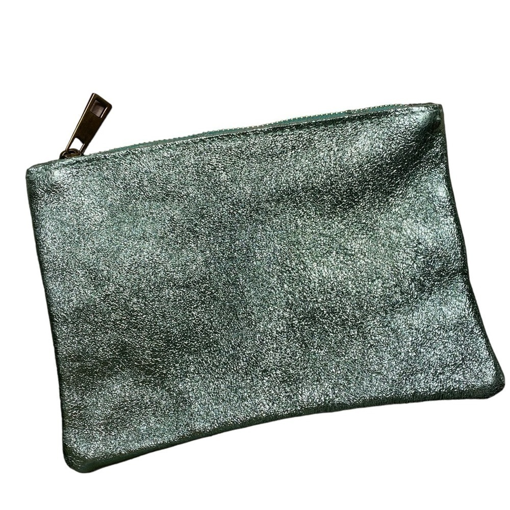 Borse in Pelle Made in Italy Genuine Leather Blue Green Metallic Wristlet Bag